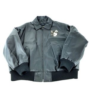 Black Leather Wolf artwork and embroidered jacket